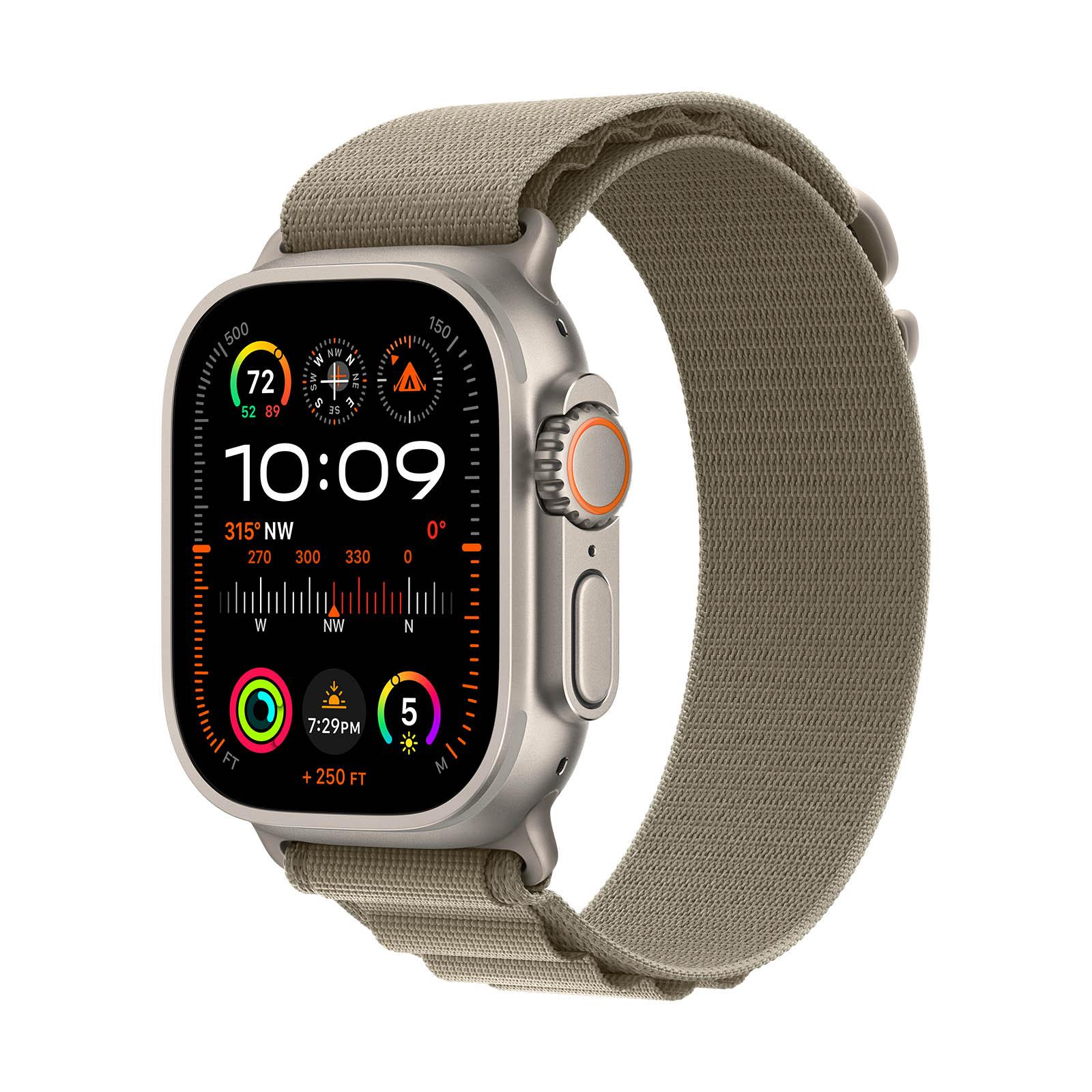 Apple Watch Ultra 2 GPS + Cellular, 49mm Titanium Case with Olive Alpine Loop image01